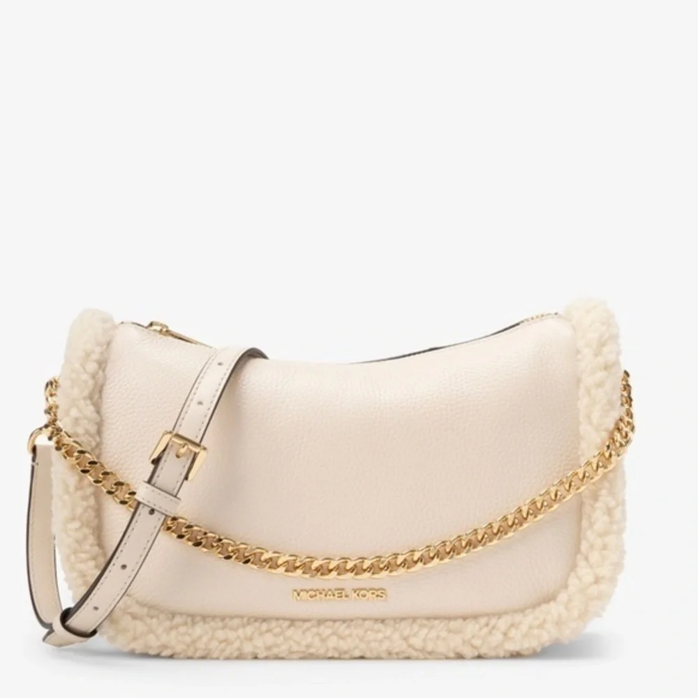 MICHAEL KORS CARMELA Medium Leather Chain Crossbody Shearling
